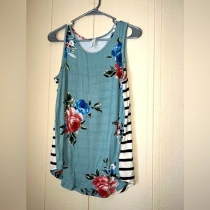 Floral tank top with stripe detail